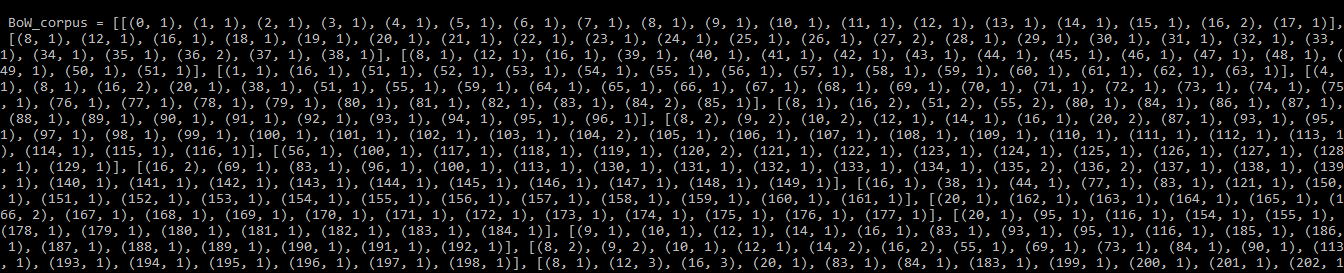 Output for print(BoW_corpus)