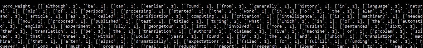 Word weight output before TFIDF