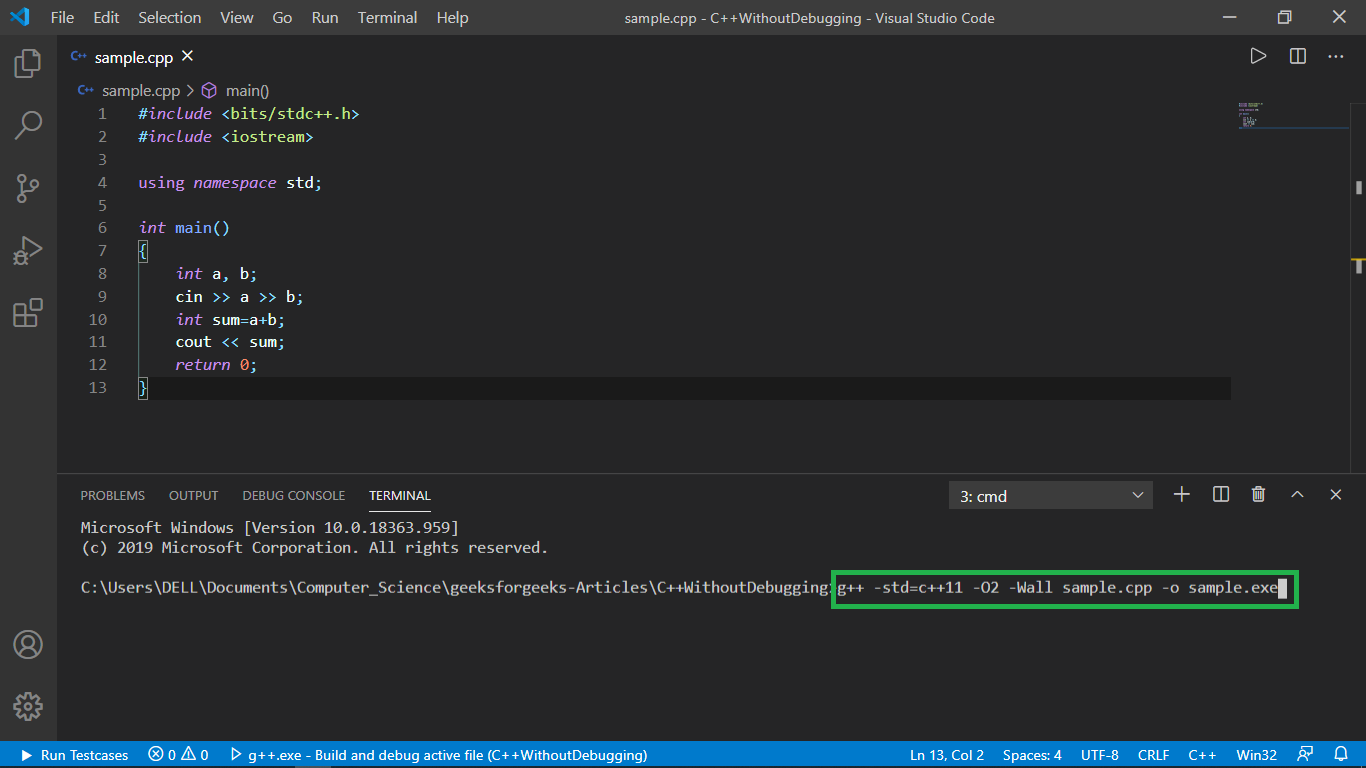 run c++ in visual studio code