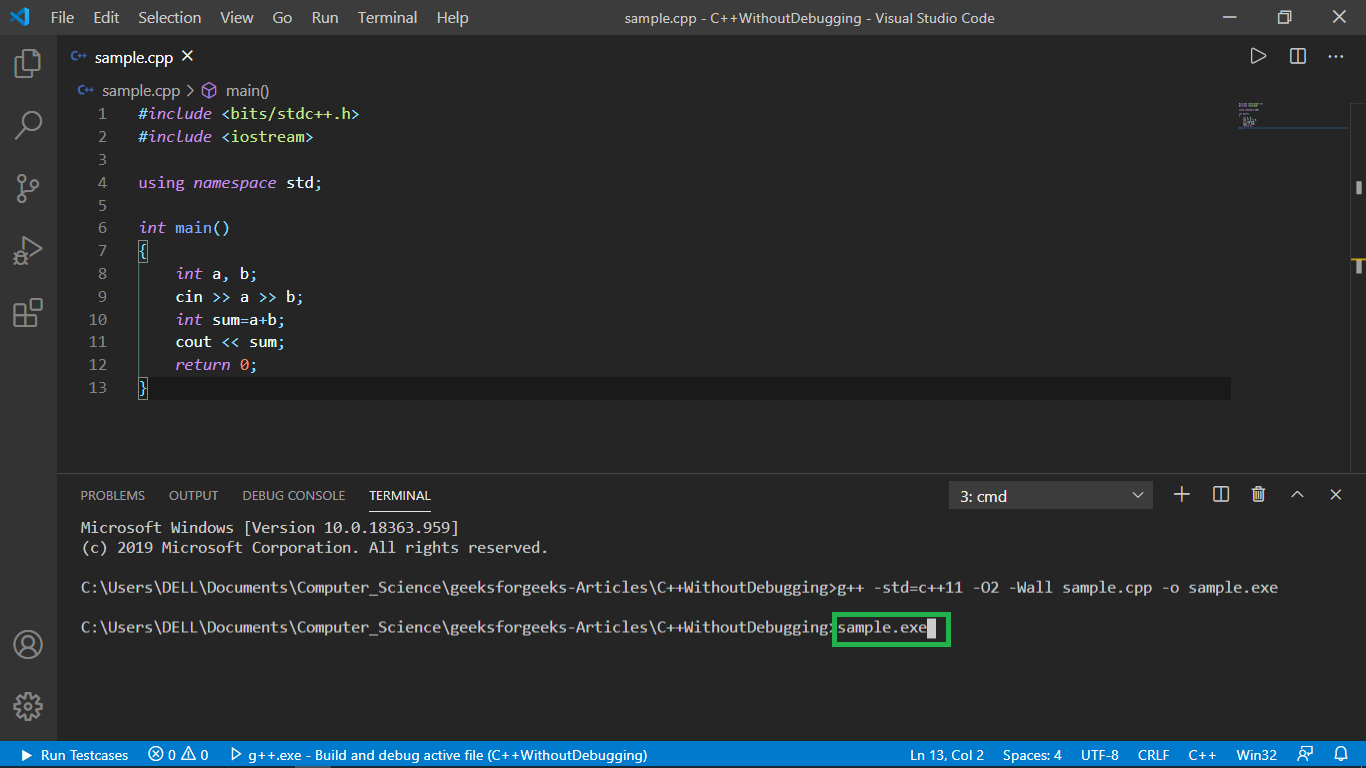 how to run c code in visual studio