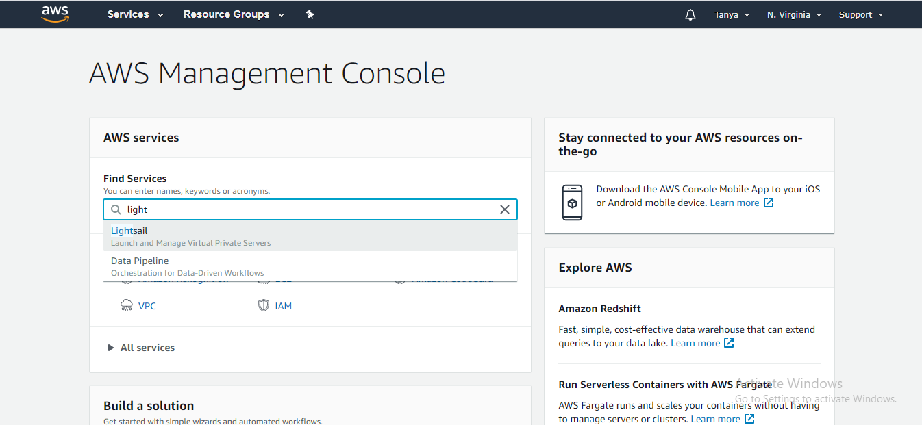 AWS console