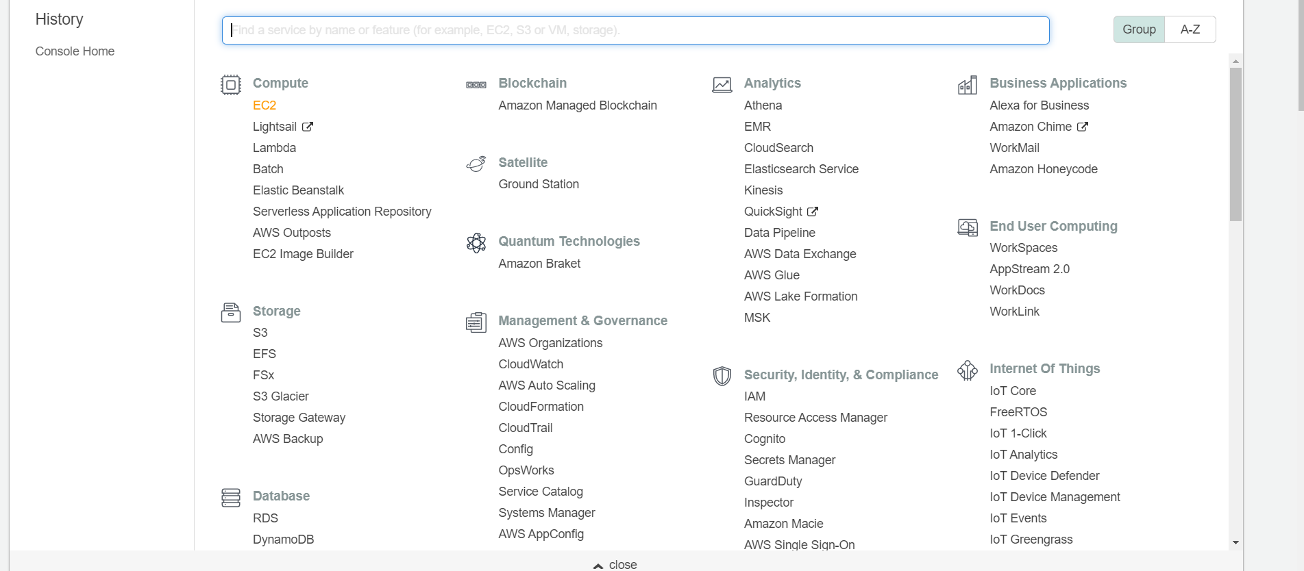 AWS search bar