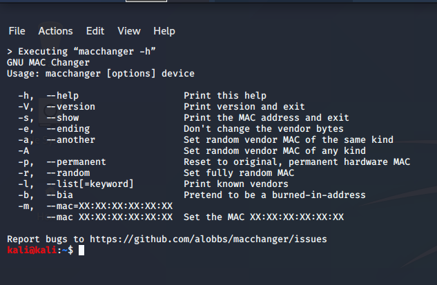 macchanger -h