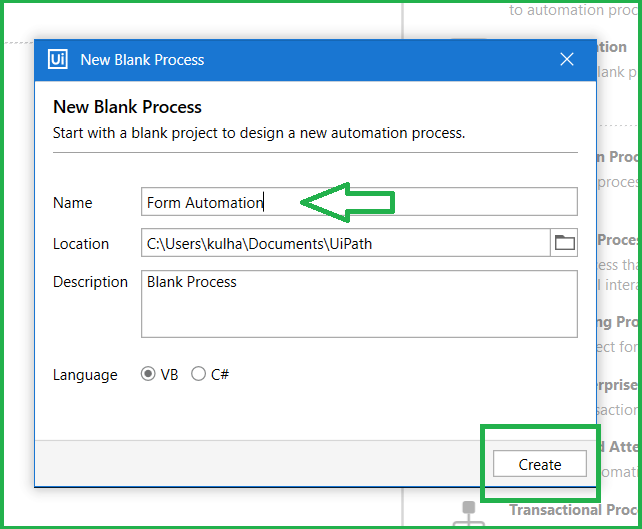 Select Name for the Process