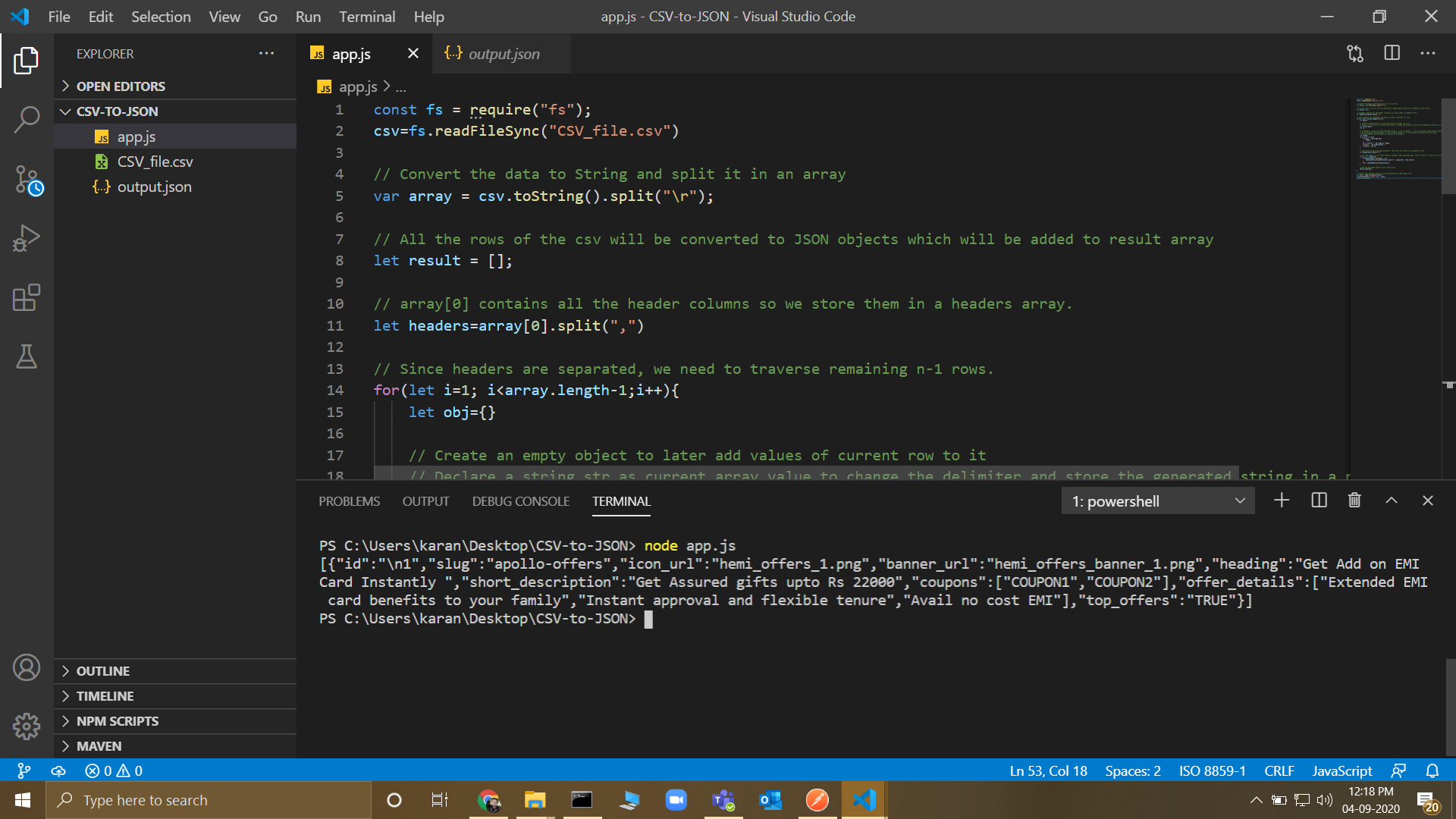How To Convert Csv To Json File Having Comma Separated Values In Node.Js ?  - Geeksforgeeks