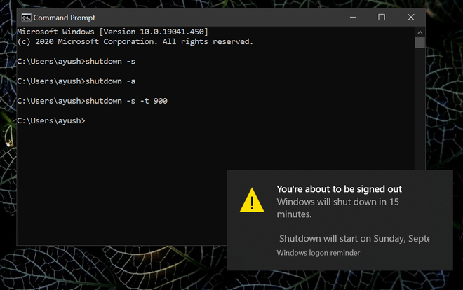 command prompt commands shutdown