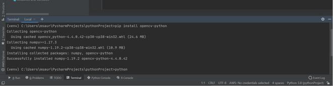 Как установить opencv в pycharm windows