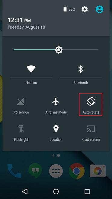 Auto-rotate feature in swupe-down menu