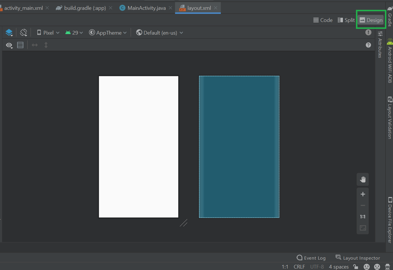 android studio preview menu for landscape