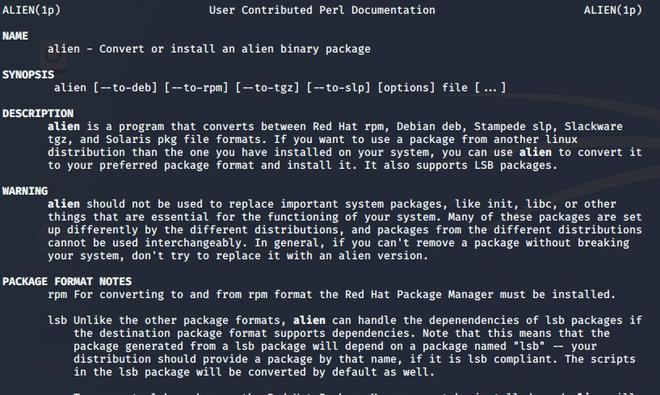 alien command manual page