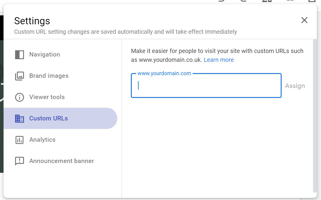 How to assign custom URL domain Web Address in New Google Sites ...