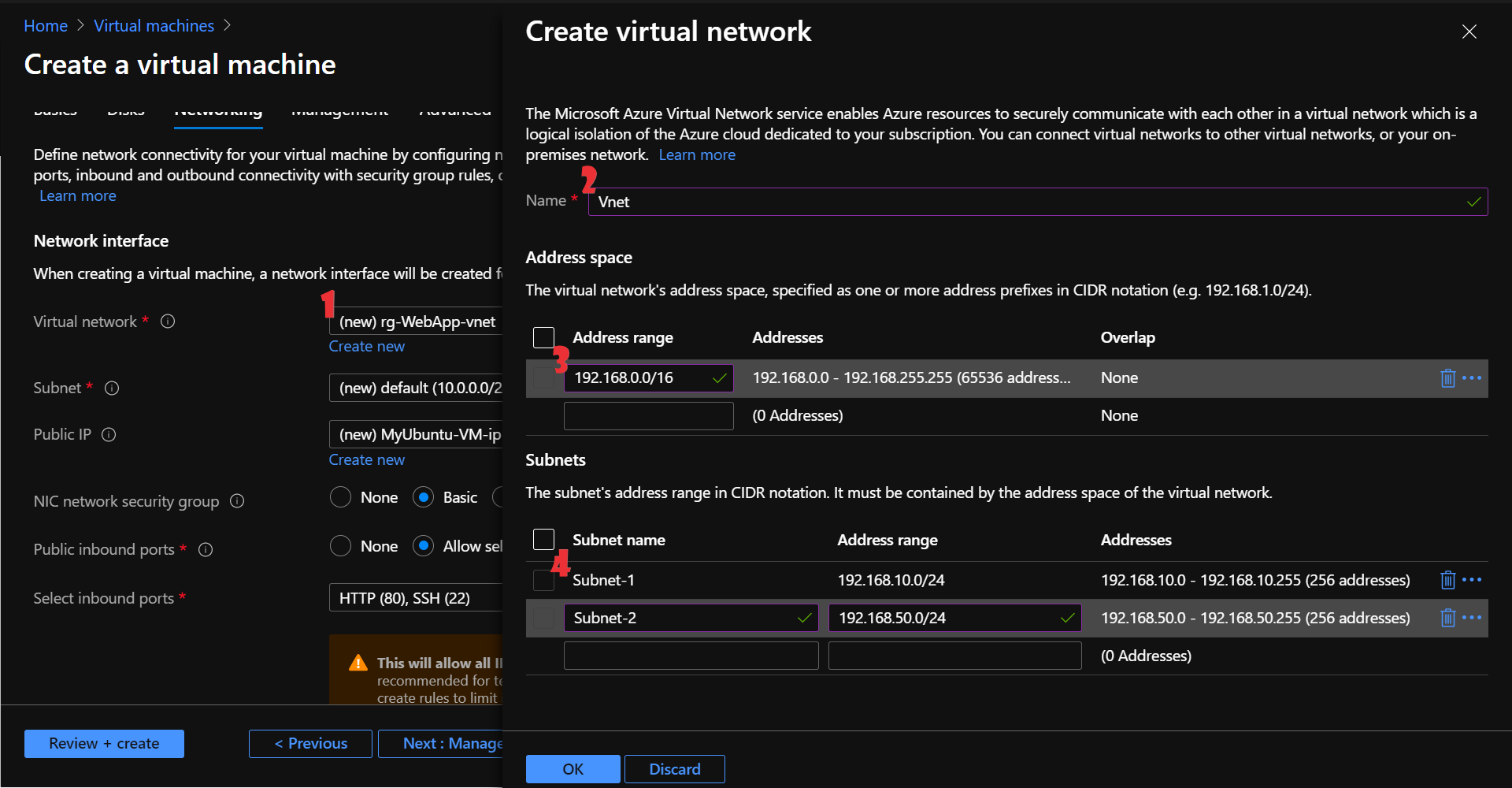 Configurez les détails de mise en réseau requis pour la machine virtuelle.  (1)