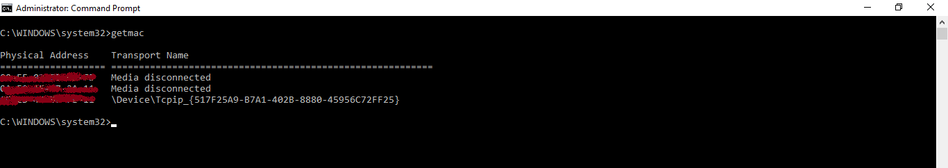 mac address using cmd
