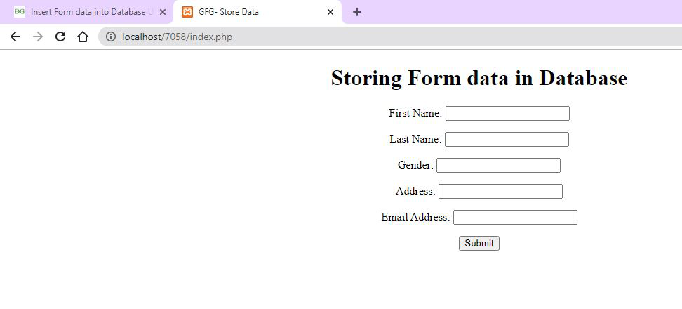 php insert into database from form