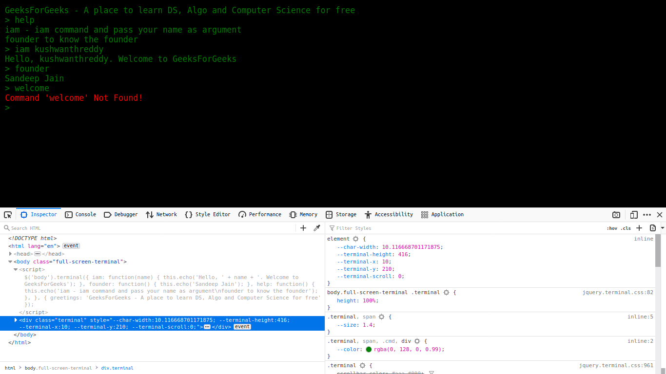 How To Build Simple Terminal Like Website Using Jquery Geeksforgeeks
