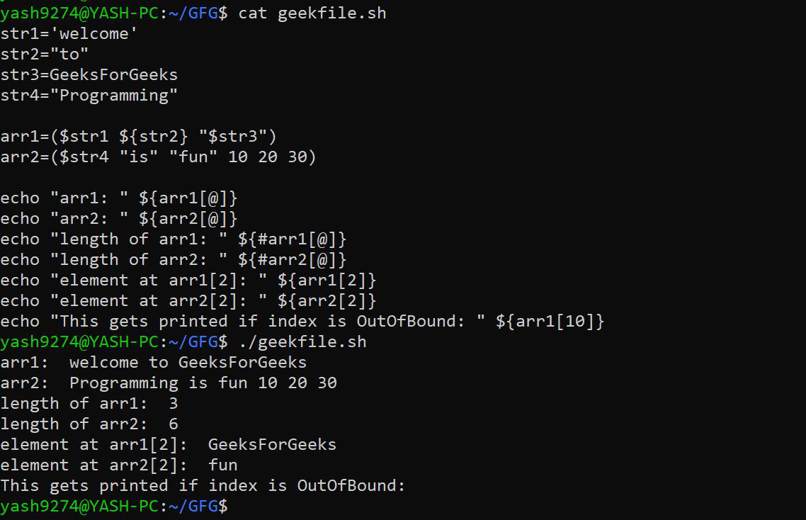 Concatenate strings inside Bash Shell using an array