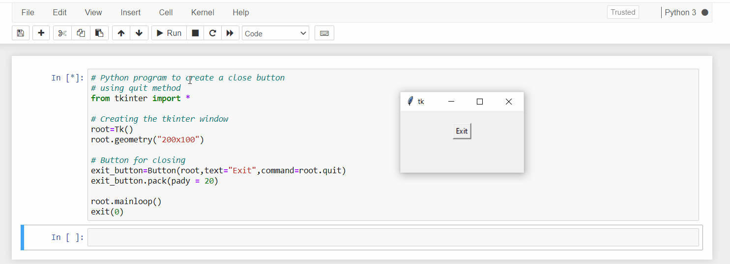 How to Close a Tkinter Window With a Button? - GeeksforGeeks