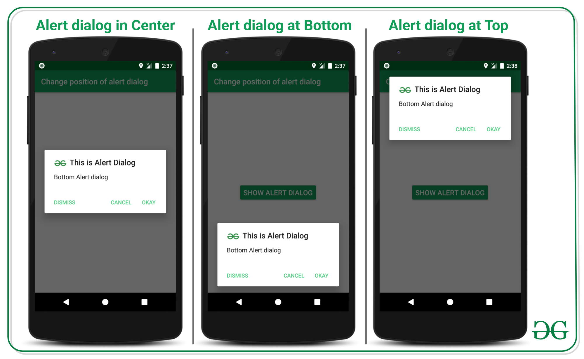 Change the Position of AlertDialog in Android