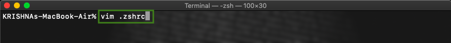 Creating a file named .zshrc