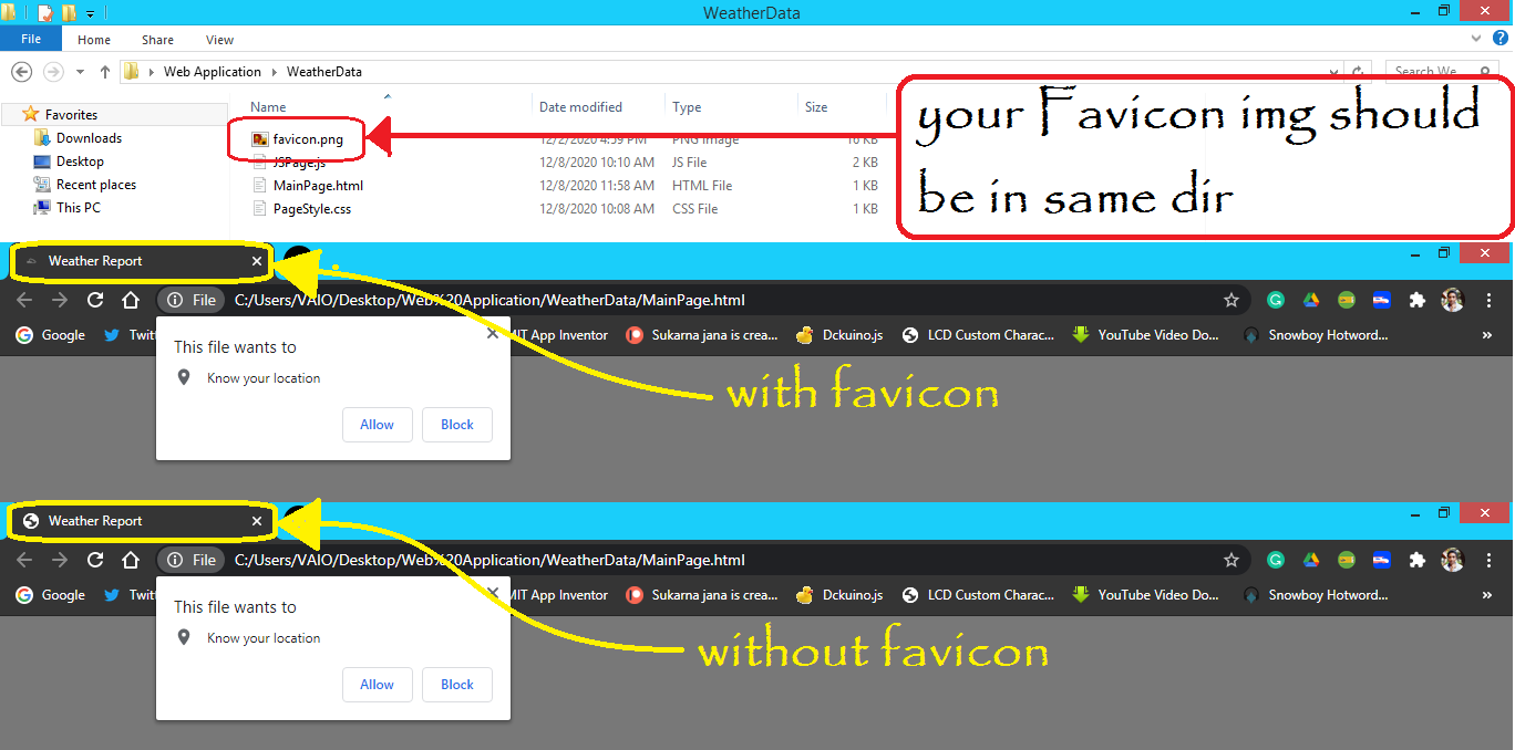 How its Look with and without favicon