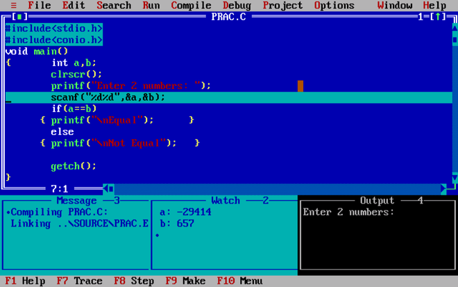 hur återgår till felsökning av AC-program med turbo c