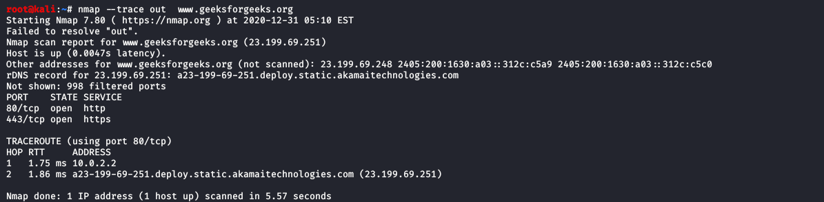 nmap --trace out