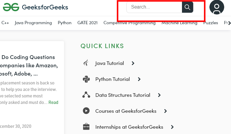 GeeksforGeeks - How to Search Topic?