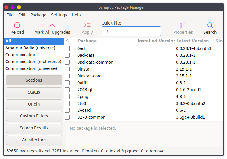 Synaptic package manager 