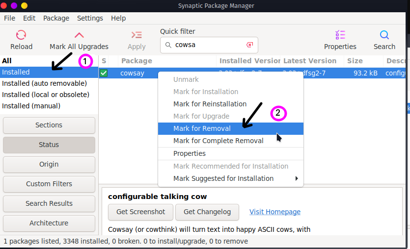 Installation in Synaptic Package Manager