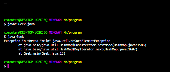 Exception calling main. NOSUCHELEMENTEXCEPTION.