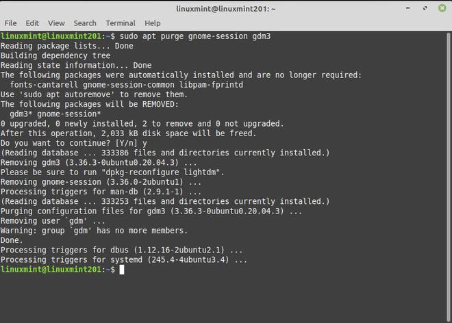 Remove GNOME on Mint