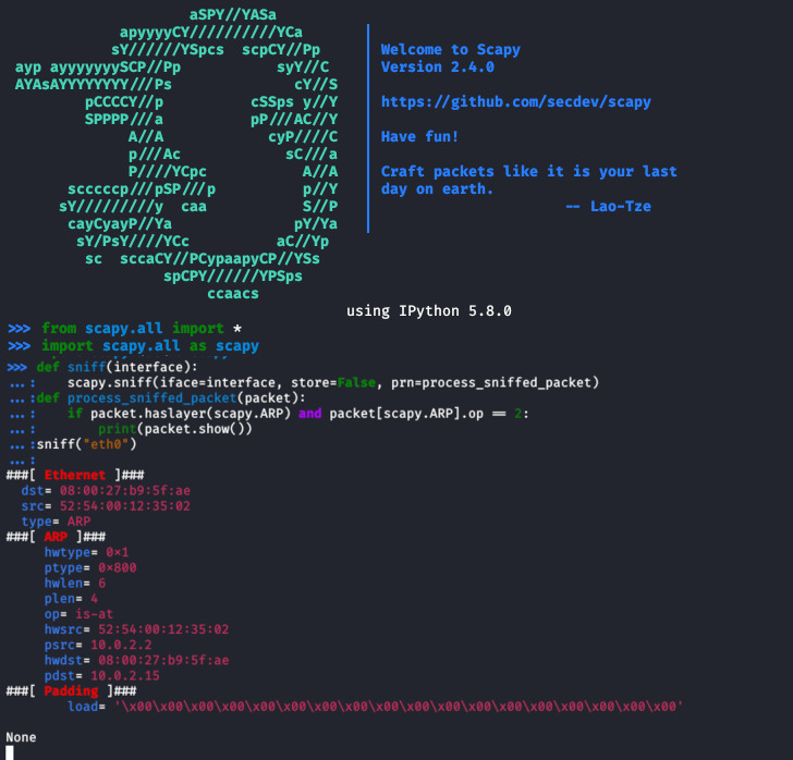 python script for arpspoof
