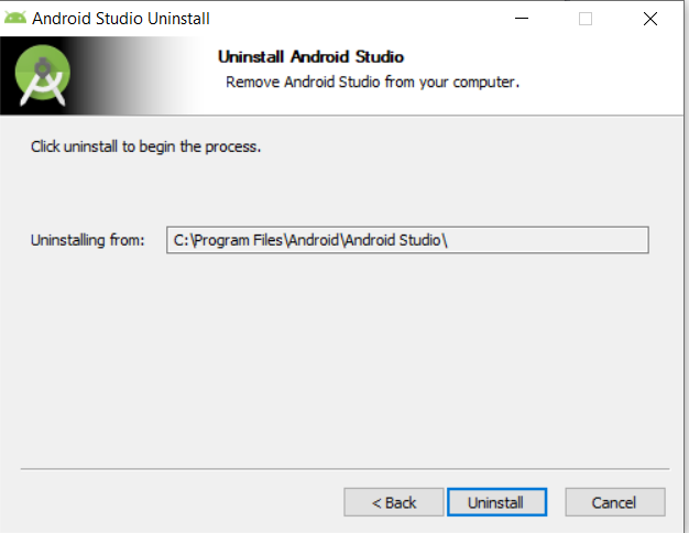 Не удается найти android studio uninstall exe