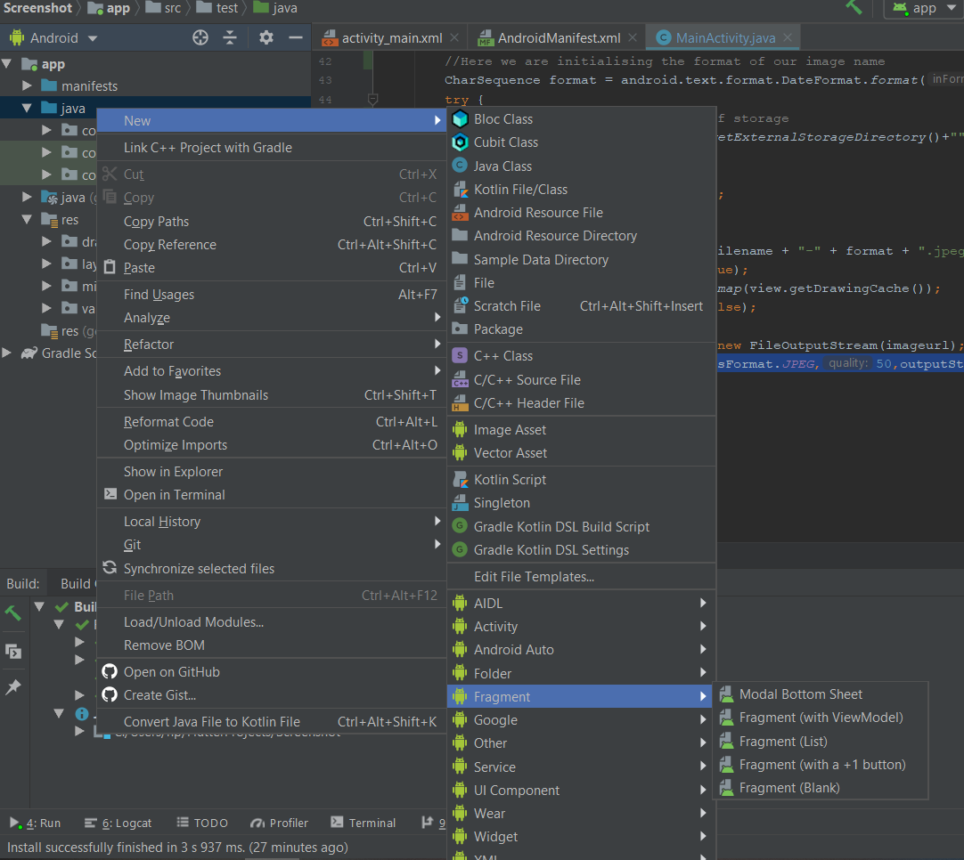 android studio fragment types