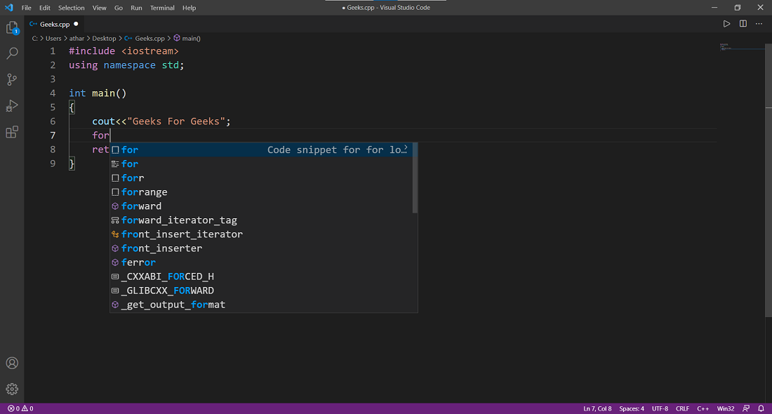 Snippets in Visual Studio Code