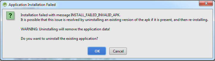 android studio error installing apk device offline