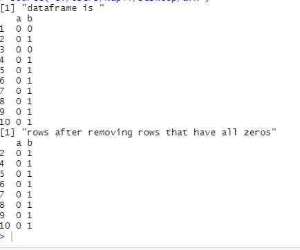 How to remove rows that contain all zeros in R dataframe