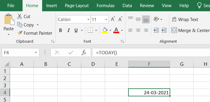 insert current date in excel 2013