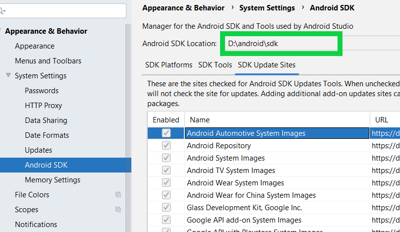 manually install google app sdk for android studio