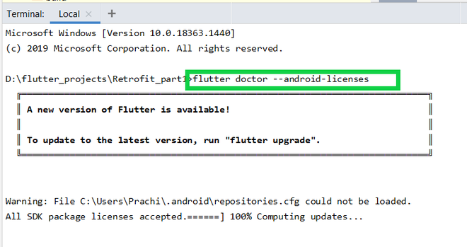 license for package android sdk platform 29 not accepted.