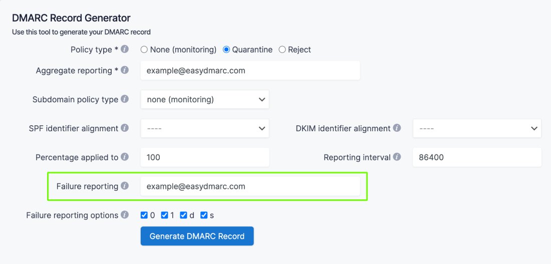 Failure reporting address