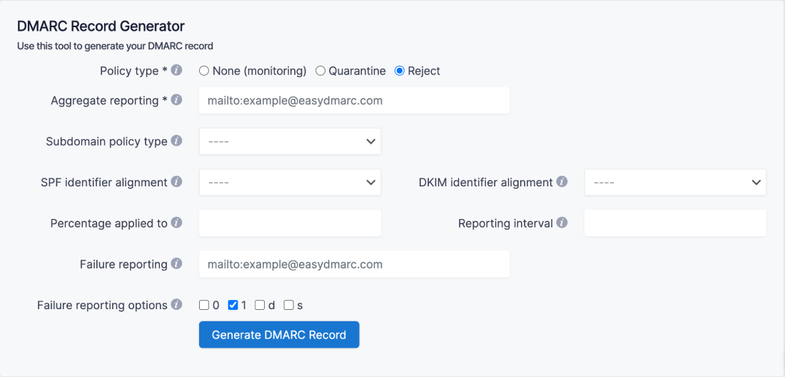 DMARC Record Generator Tool