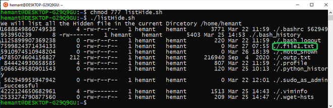 linux list hidden files and folders