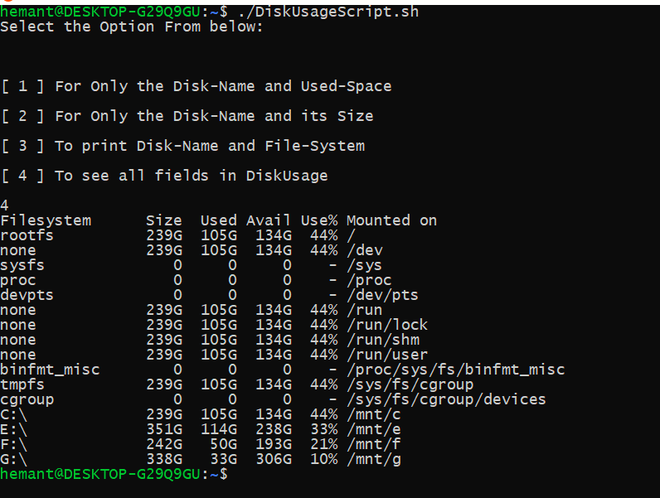 Shell Script to Check Disk Space Usage