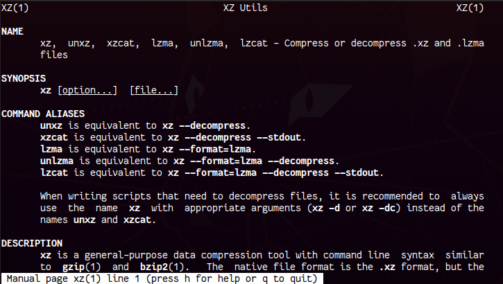 xz compression not available rhel