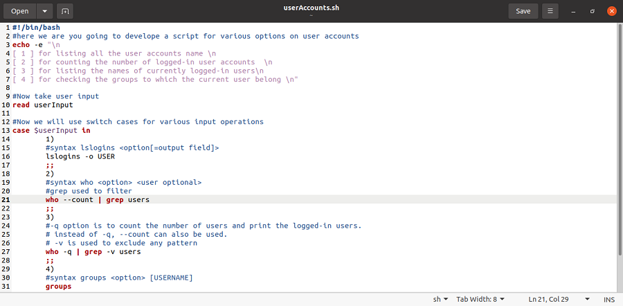 shell script for listing users