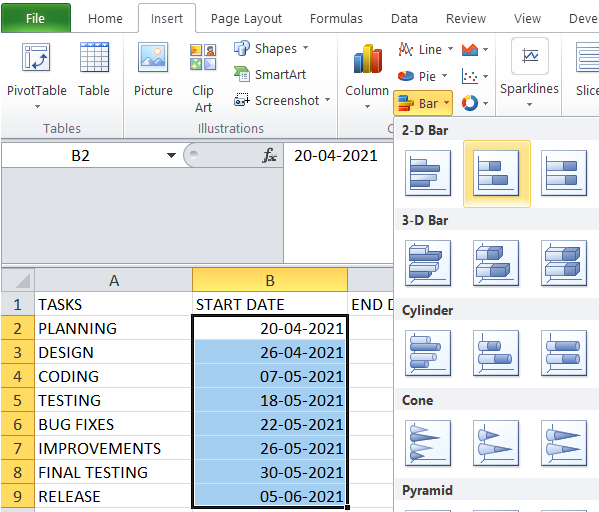 How to Make a Gantt Chart in Excel? - GeeksforGeeks