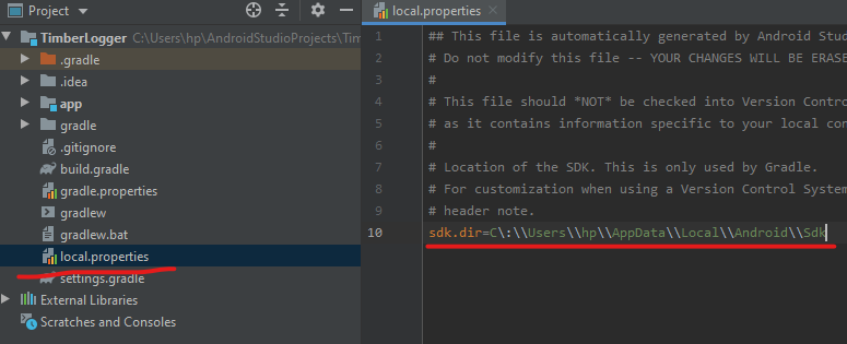 android studio apk local path not set