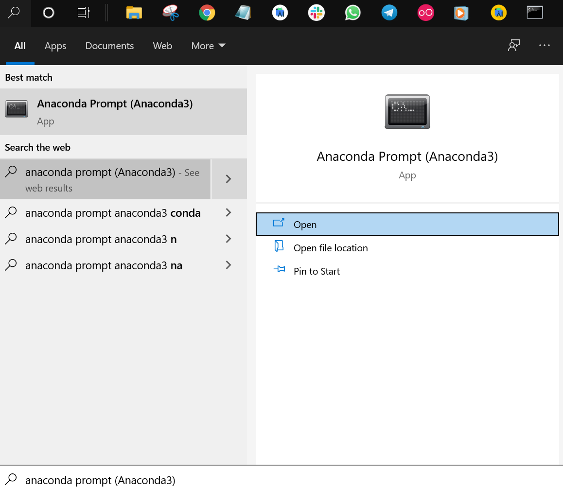 anaconda prompt not in folder