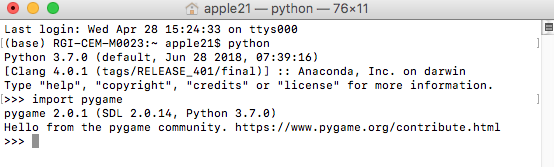 pygame for mac os sierra